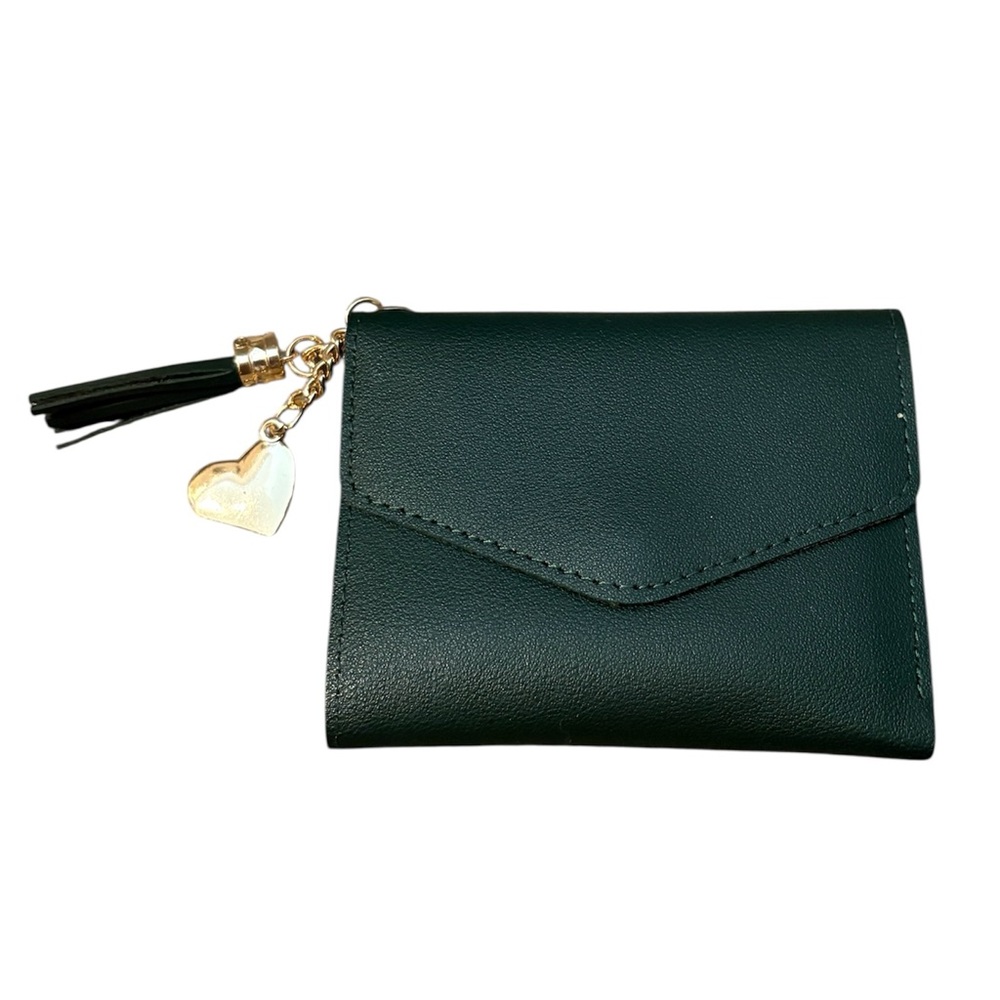 Dark Green Wallet with Heart Charm